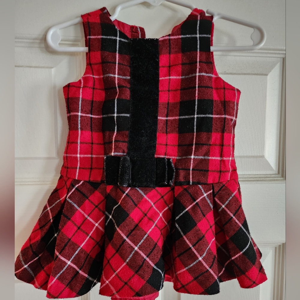 Red, black and white plaid baby girl holiday dress